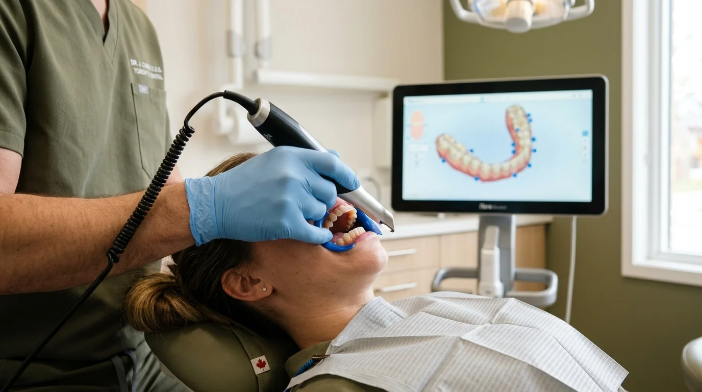 Digital dental scan being taken for a custom bridge at Olive Tree Dental in London, Ontario